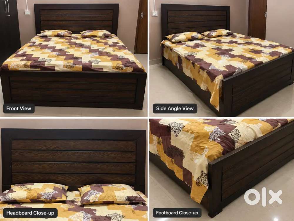 Premium Wooden Double Bed with Stylish Headboard ; Good Condition
