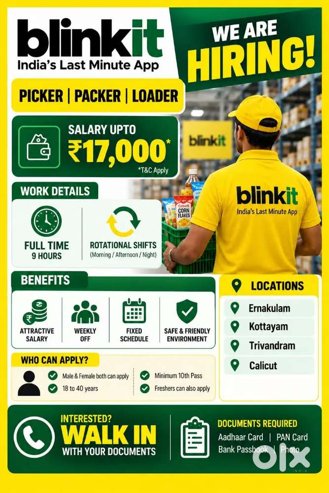 Warehouse vaccancy for boys TRIVANDRUM