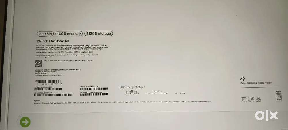MACBOOK AIR M5 CHIP 16GB RAM/512 INTERNAL