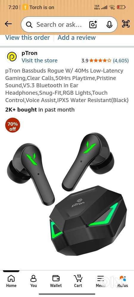 pTron Bassbuds Rogue W/ 40Ms Low-Latency Gaming,Clear Calls,50Hrs Play