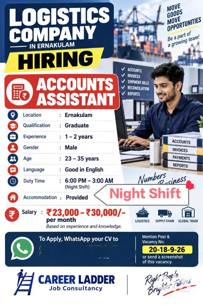 Accountant vacancy (Night Shift) near Marine Drive Ernakulam
