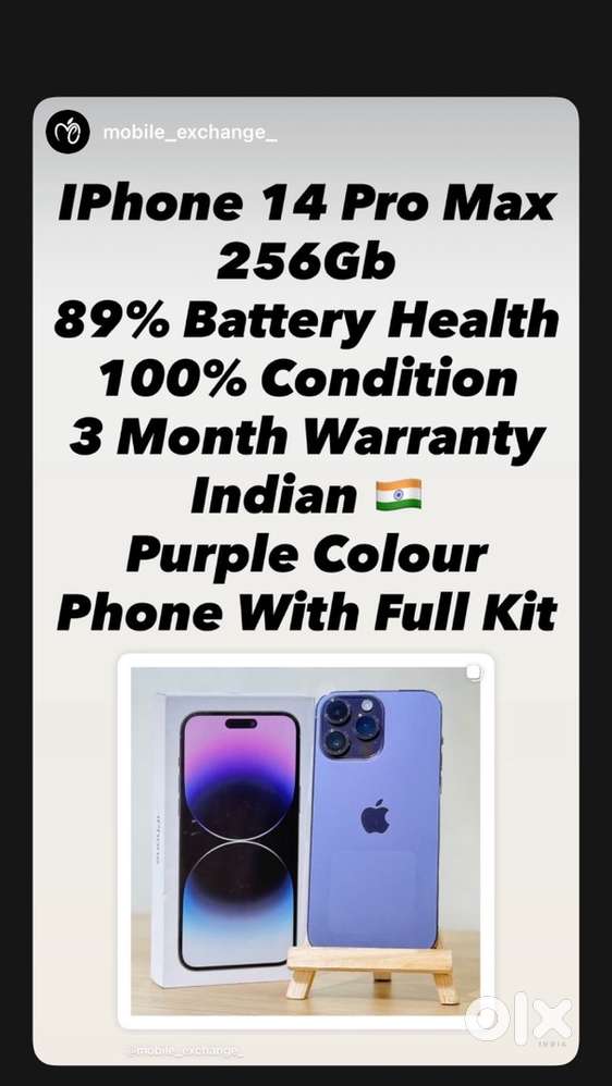 IPhone 14 Pro Max 256Gb 89% Battery Health Indian - Mobile Phones