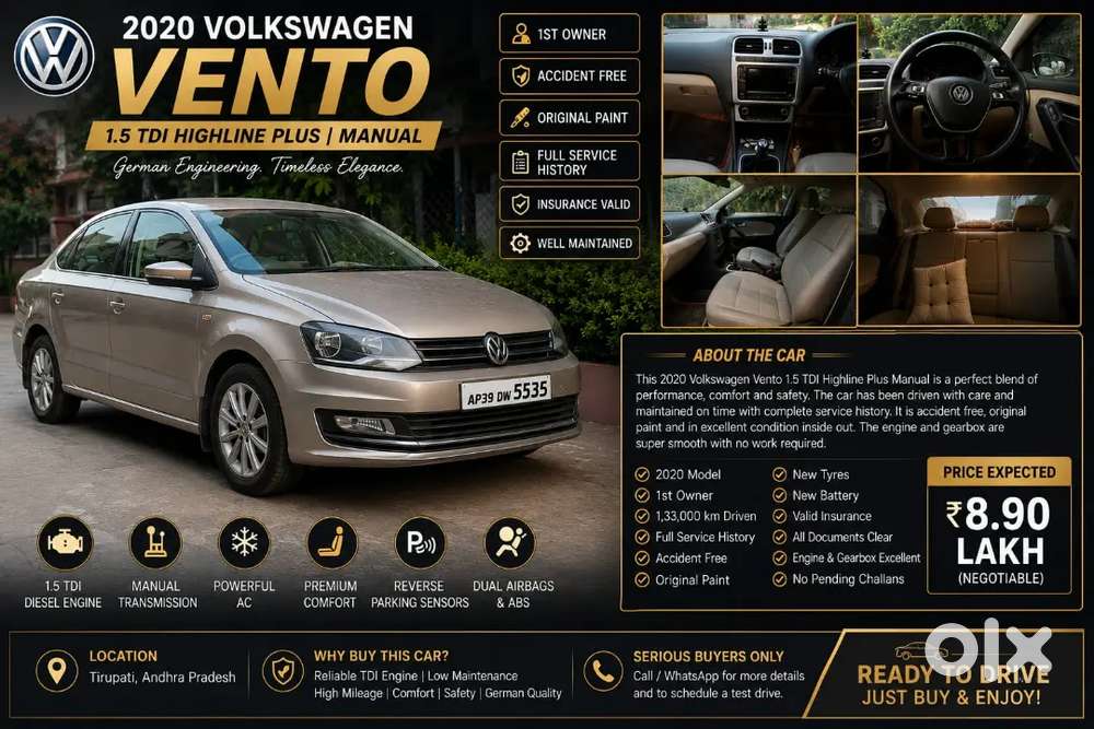 2020 Volkswagen Vento 1.5 Tdi Highline Plus  1st Owner  Accident Fre