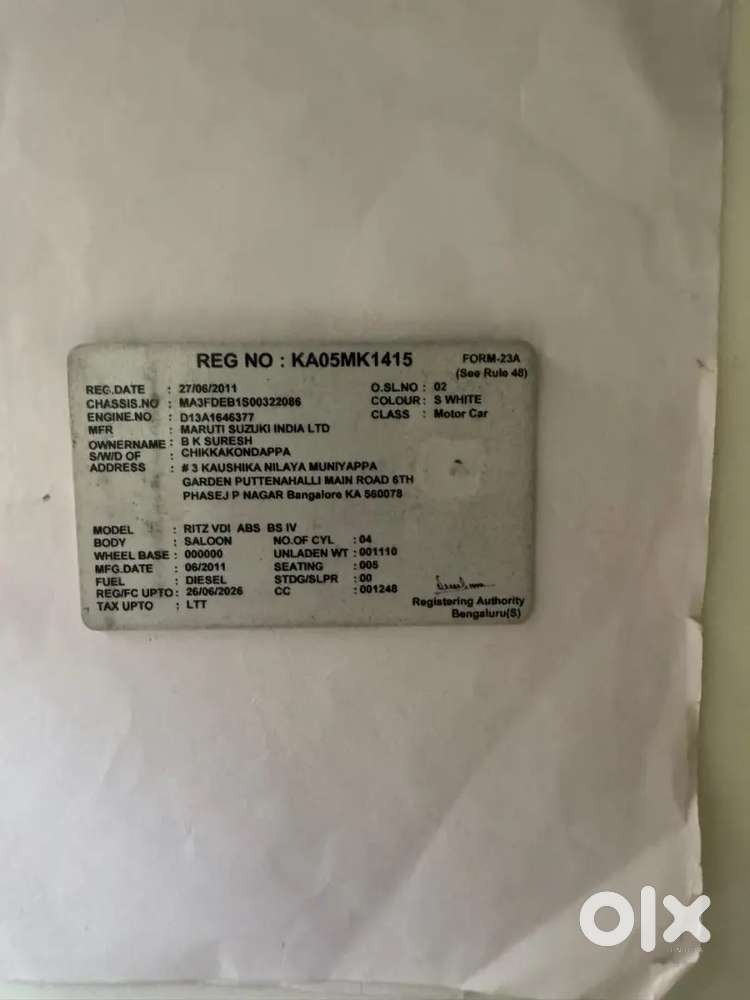 Maruti Suzuki Ritz 2011 Diesel 120000 Km Driven
