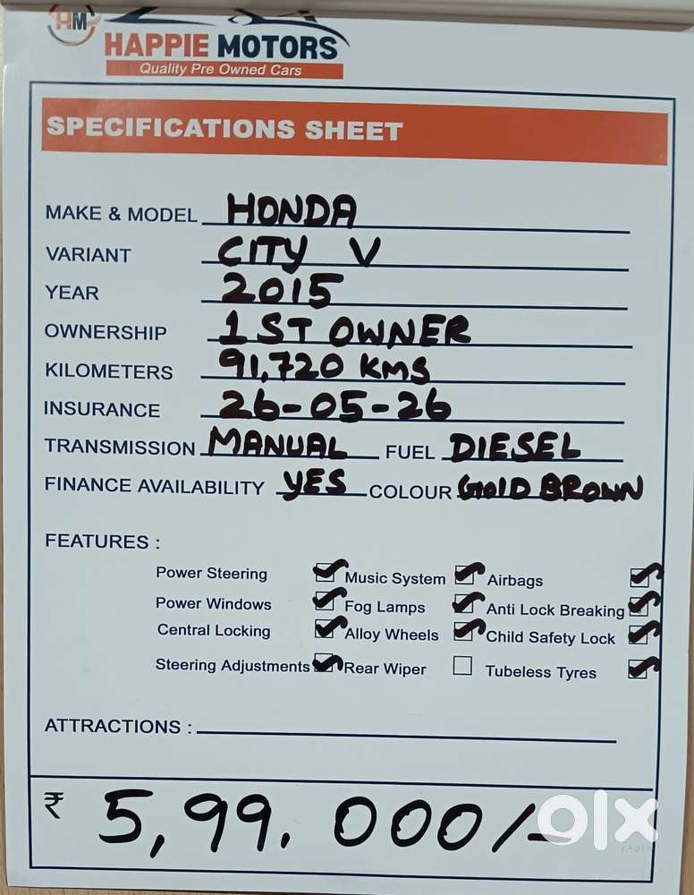 Honda City I Dtec V, 2015, Diesel