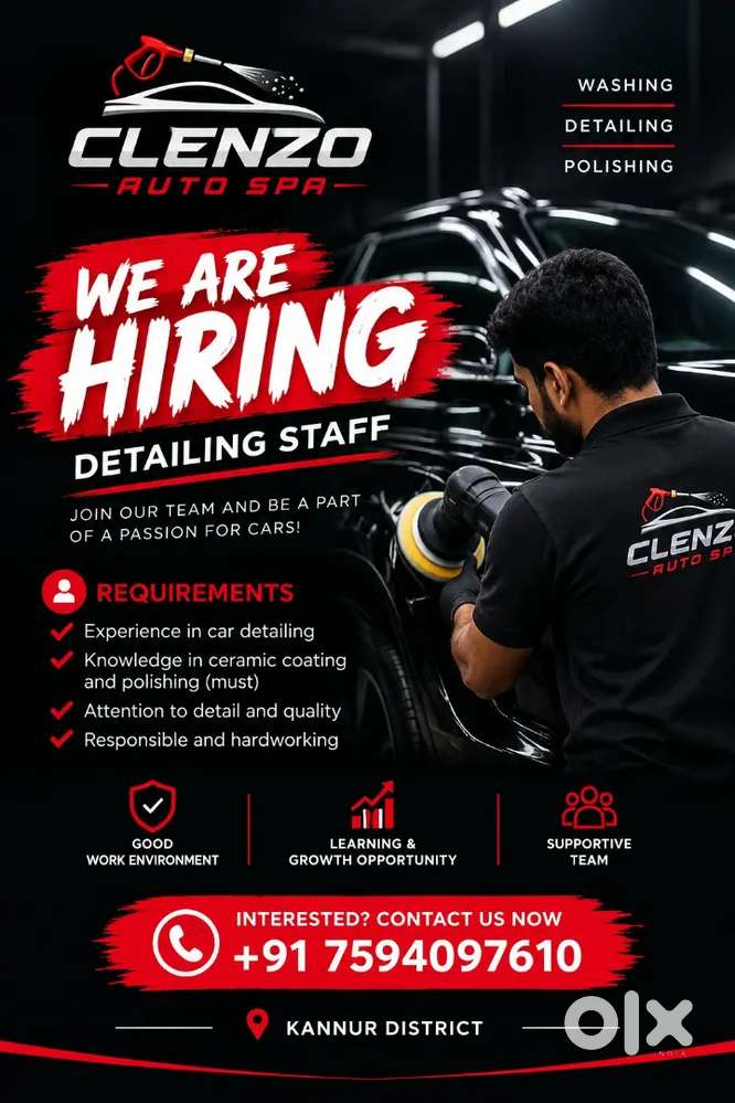 Staff required for car wash garage