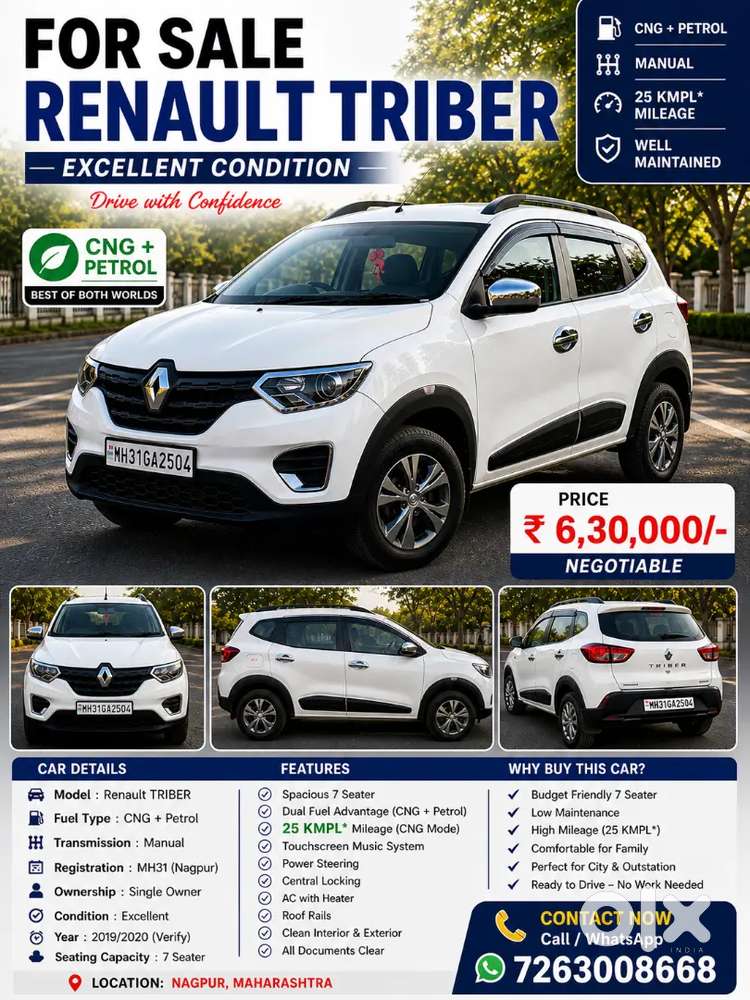 Renault Triber Rxe Cng + Petrol Excellent Condition  25 Km/kg Mileage