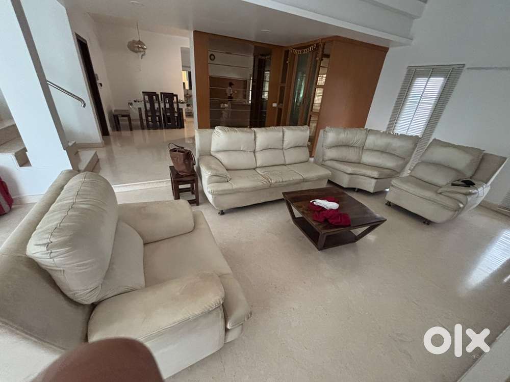 5 year old letherette  L sofa white