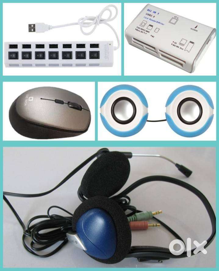 USB Hub, Card Reader, Headphone With Mic, Wireless Mouse, USB Speakers