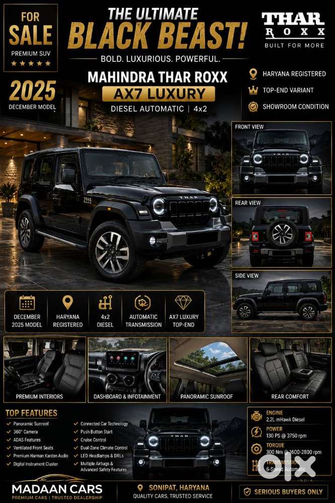 Mahindra Thar Roxx Ax7l Rwd Diesel At, 2025, Diesel