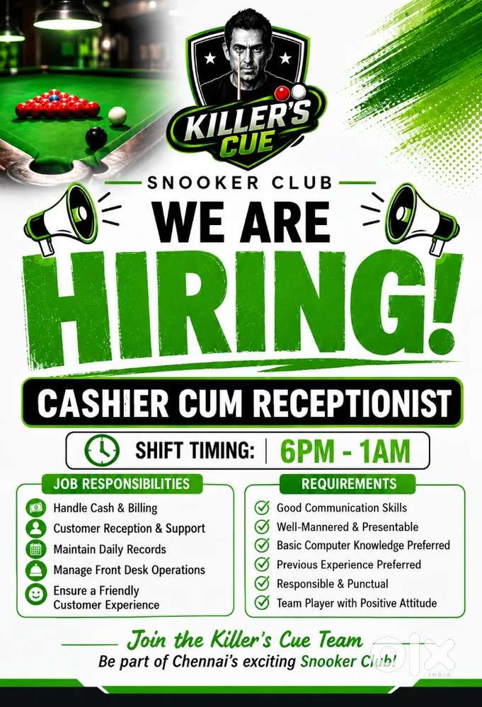 Cashier cum receptionlist