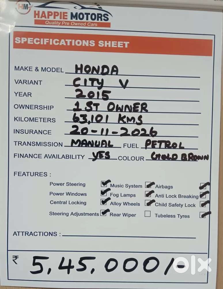 Honda City 1.5 V 4th Gen I-vtec Mt, 2015, Petrol
