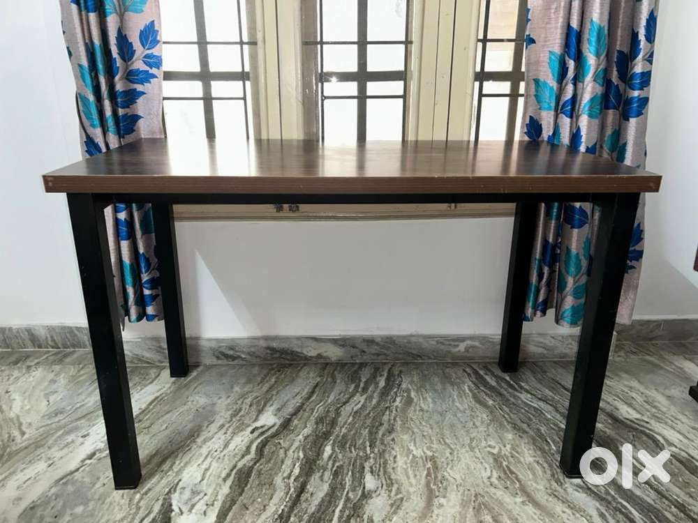 Solid Wood Work/Study Table 4x2 ft Heavy Metal Frame Good condition ...