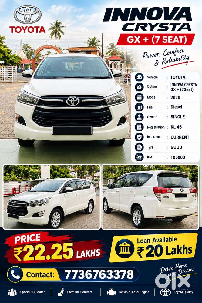 Toyota Innova Crysta [2020-ongoing] 2.4 Gx At 7 Str, 2020, Diesel
