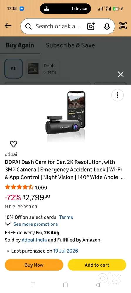 DDPAI dash cam for car. 2k resolution with 3mp camera