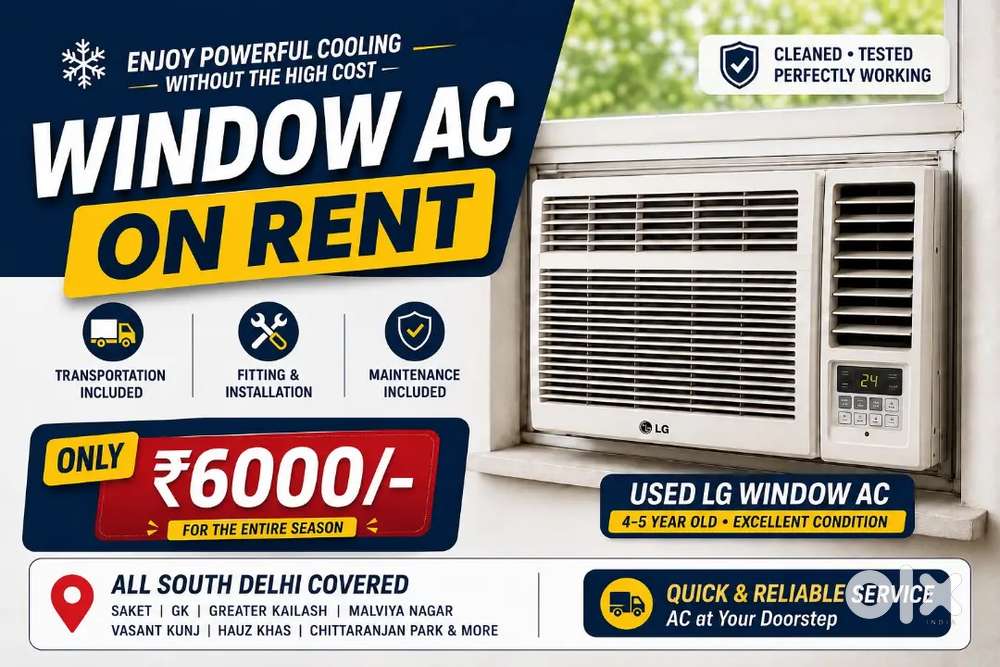 Window AC on Rent LG 1.5 Ton  Transport Fitting Maintenance included