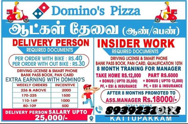 DOMINOS DELIVERY MALE AND FEMALE