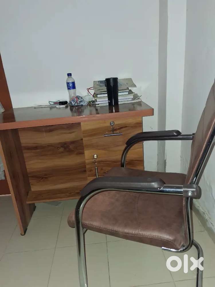 1 Office table 3 chair 1 frigde cooler bed and almira
