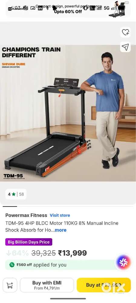 Powermax Fitness TDM-95 4HP BLDC Motor 
1.5month old
slightly used 
 s