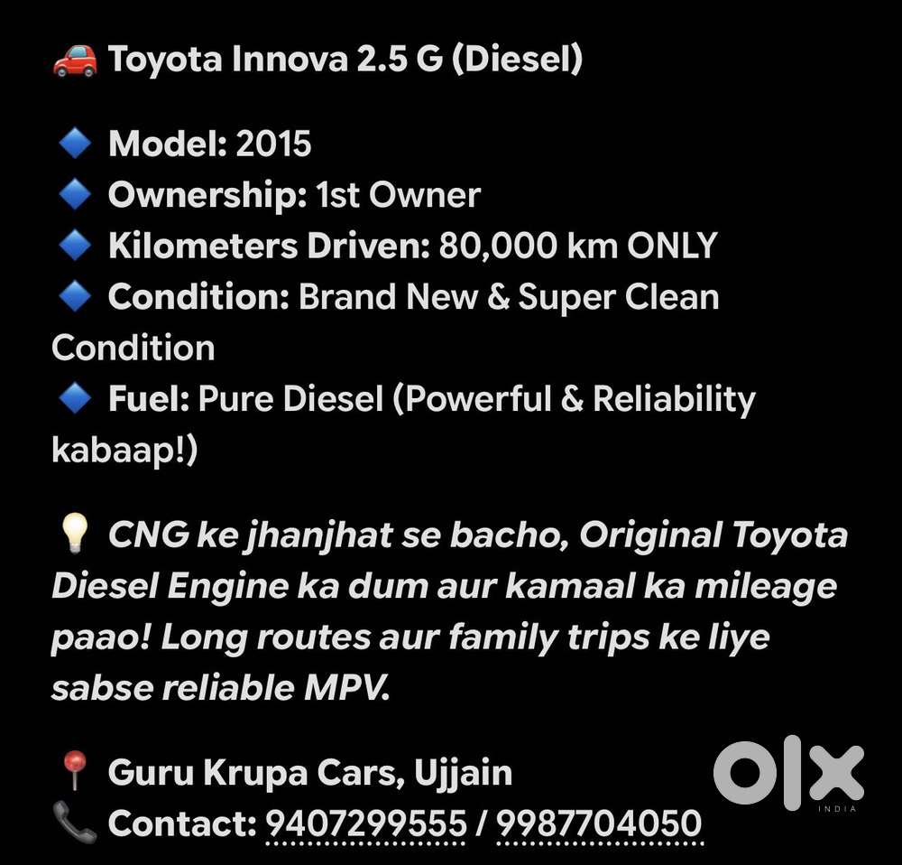 Toyota Innova 2.5 G (diesel) 8 Seater Bs Iv, 2015, Diesel