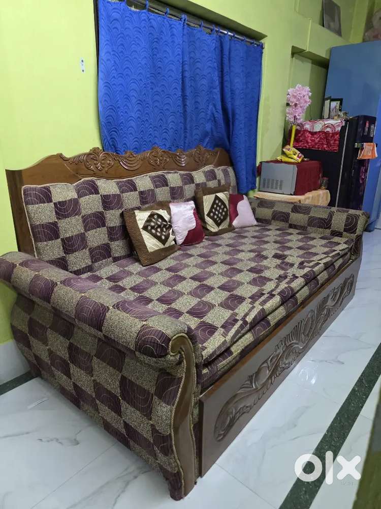 Premium Solid Wood 3-Seater Sofa Cum Bed with Storage