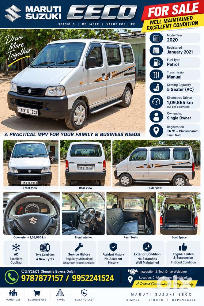 2020 Maruti Suzuki Eeco 5 Seater Ac | Single Owner | Petrol
