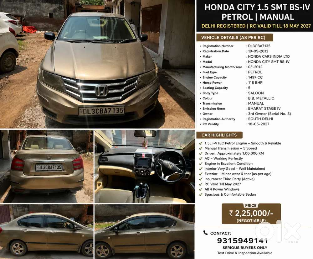 Honda City 2012 Petrol 100000 Km Driven