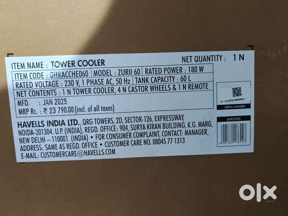 Havells zurii 60L air cooler, - ACs in undefined, - 1840748687