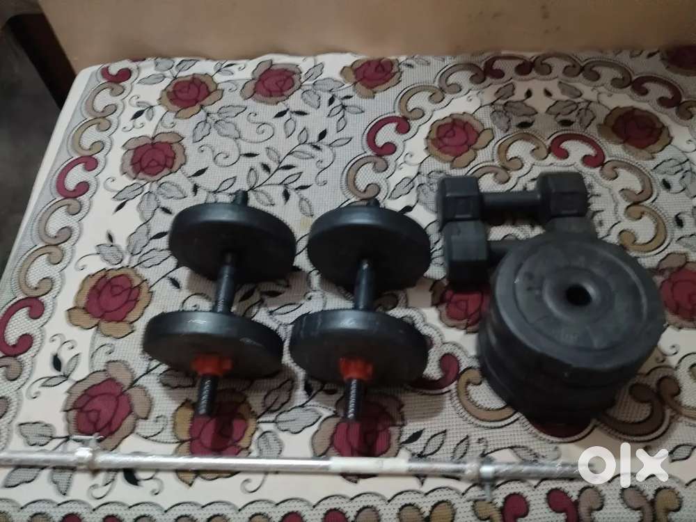 25 kg gym set 3 kg 4 plate 2 kg 4 plate 1 rod and 2kg two dumbbell.