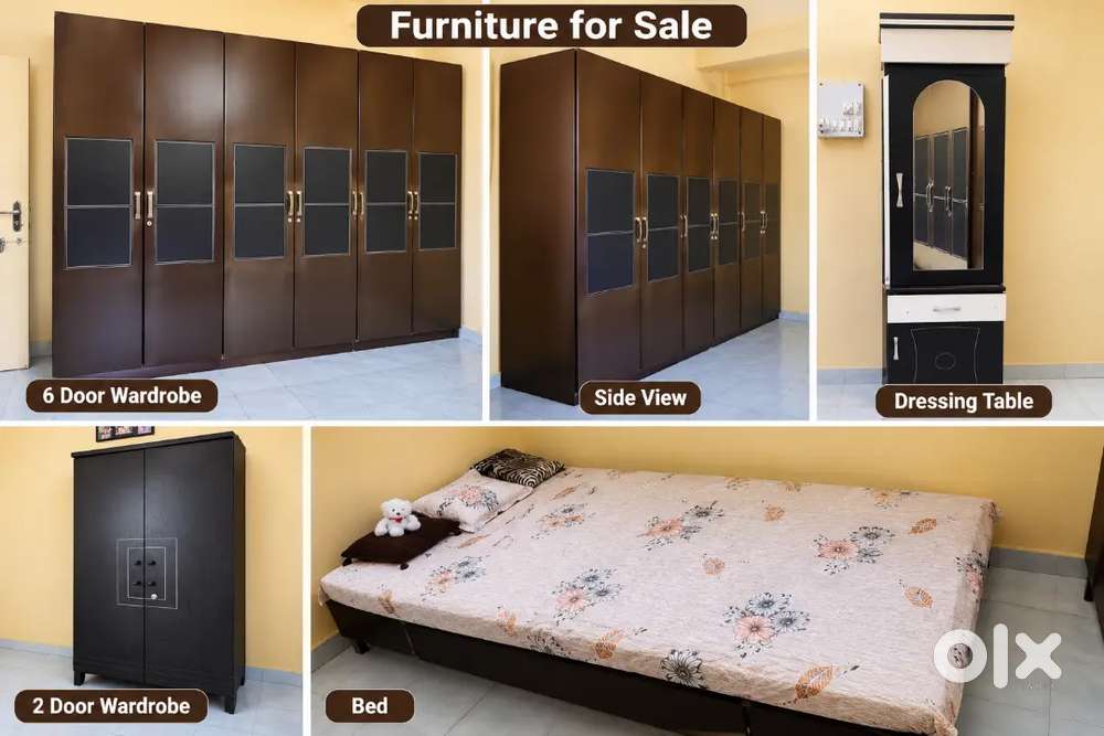 Wardrobe, double bed and dressing table