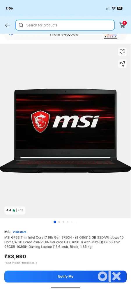 MSI GF63 i7 Thin 9SCSR-1039IN (Gaming Laptop)