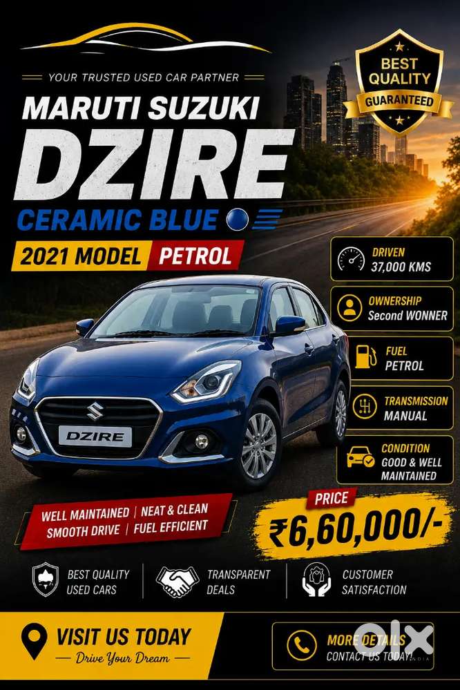 Maruti Suzuki Dzire 2021 2021 Model
 Petrol
 2nd Owner
 37,000 Km