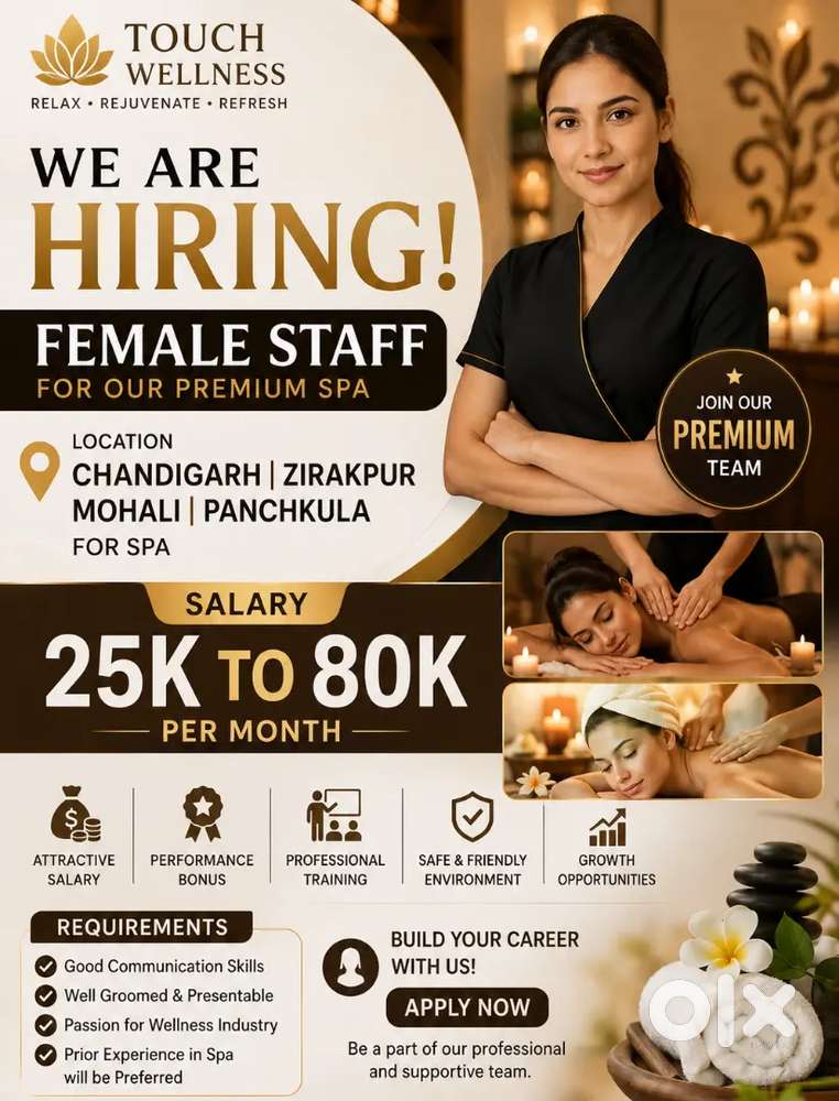 Urgent hiring female spa therapist