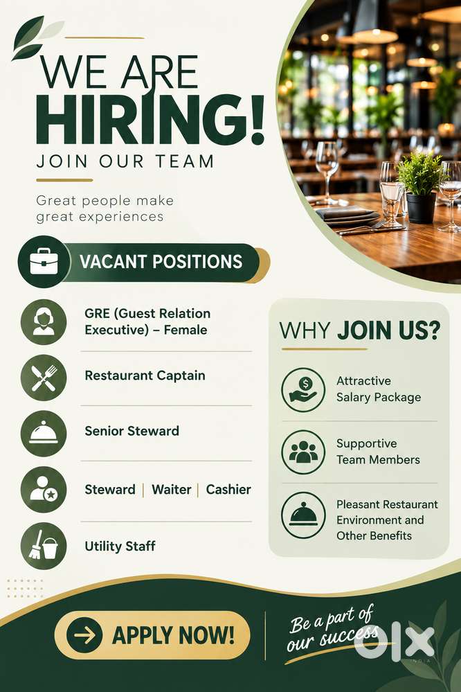 SERVICE STAFF RESTAURANT REQUIRED