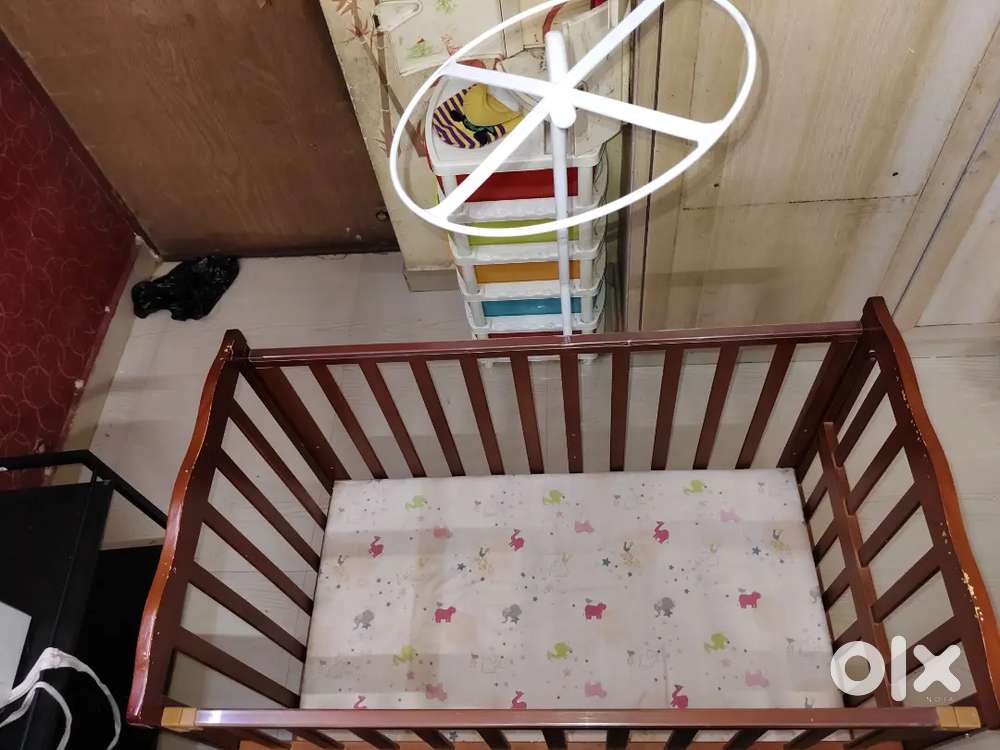 Kids Cot Babhug Montana Wooden Cot Cum Rocker with centuary mattress