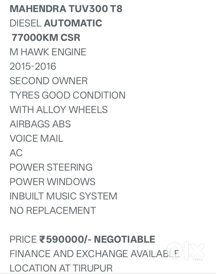 Mahindra Tuv 300 Mhawk100 T8, 2016, Diesel