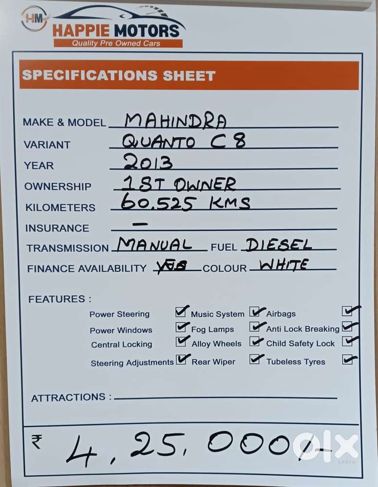 Mahindra Quanto C8, 2013, Diesel