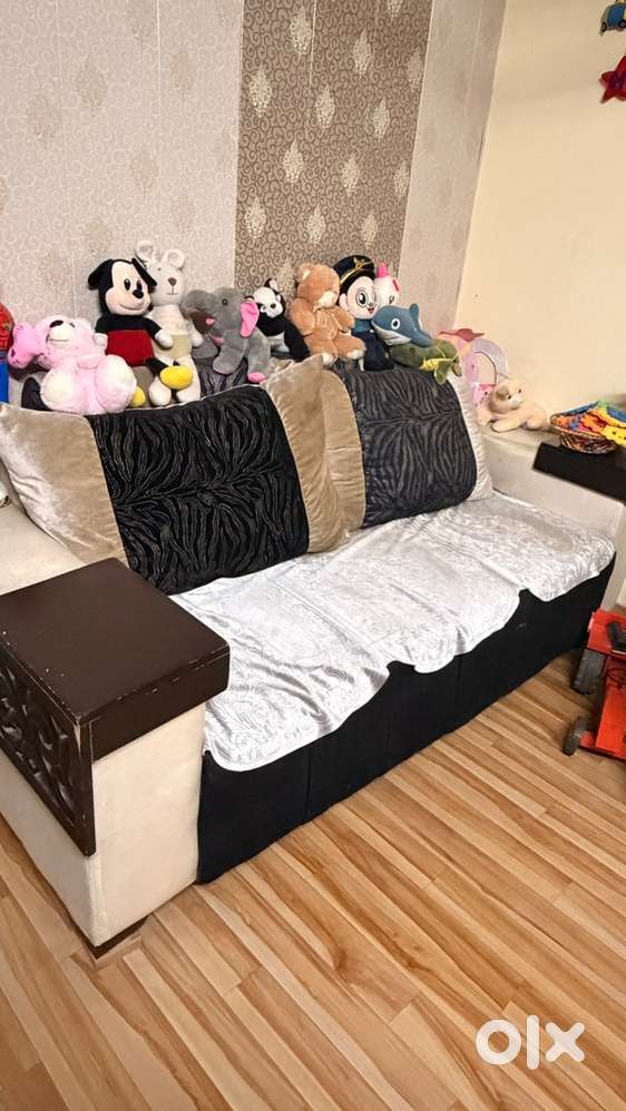 7 Seater Sofa Set for Sale | Black & Cream Colour | Good Condition