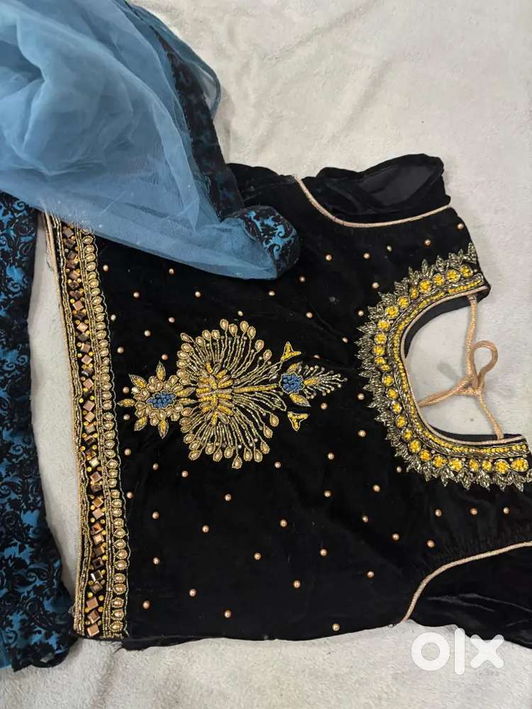 Blue and black colour lehenga with duppata