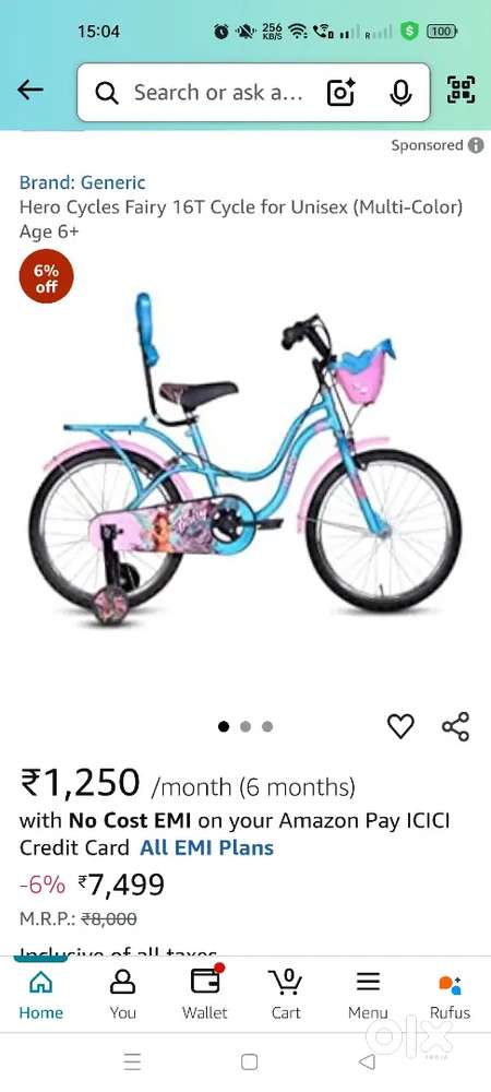 Hero Cycles Fairy 16T Cycle for Unisex (Multi-Color) Bicycles