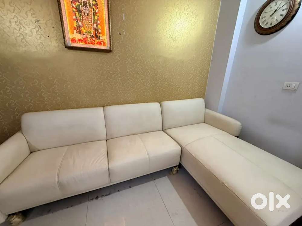 Premium Pure Leather Cream L-Shaped Sofa with Off white stunning sofa