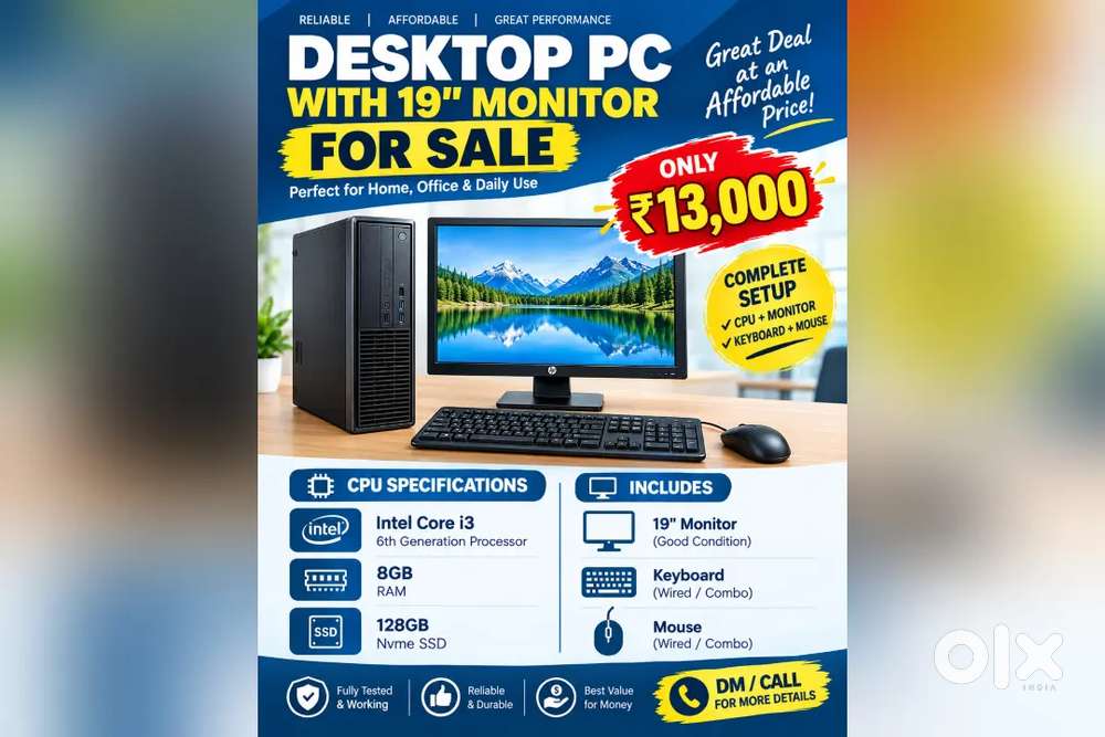 Desktop PC & Monitor | Intel core i3, 8GB RAM, 128 SSD