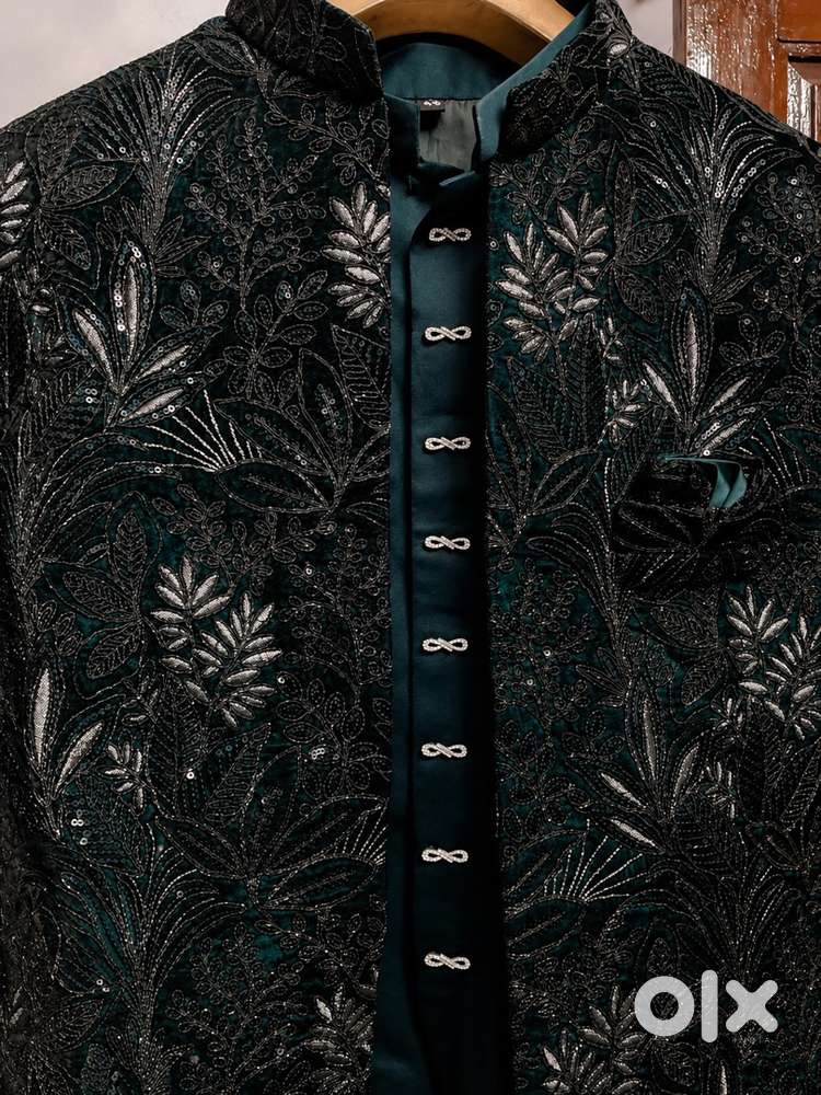 Premium Black & Dark Green Embroidered Jodhpuri Suit – Wedding Wear