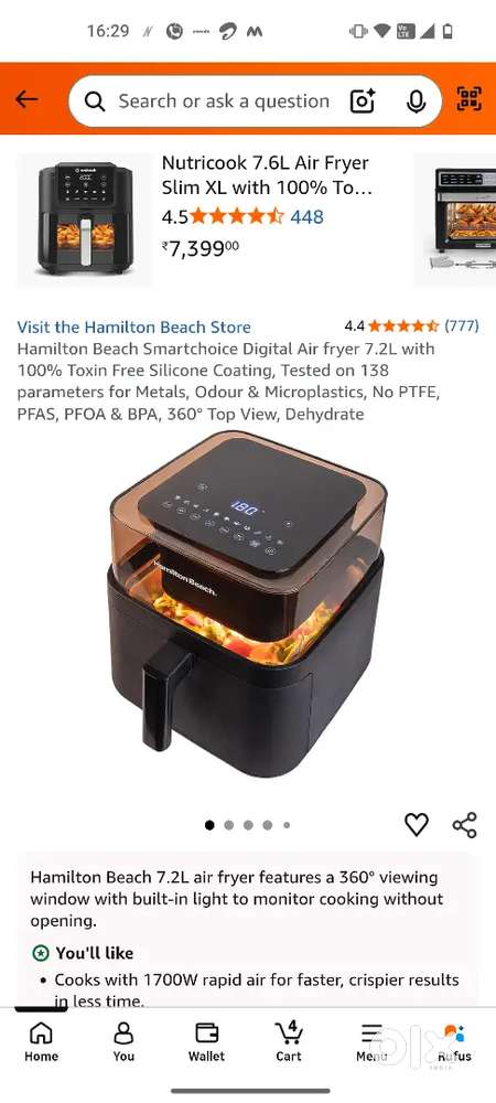 Digital Airfryer - Hamilton beach 7.2 liters