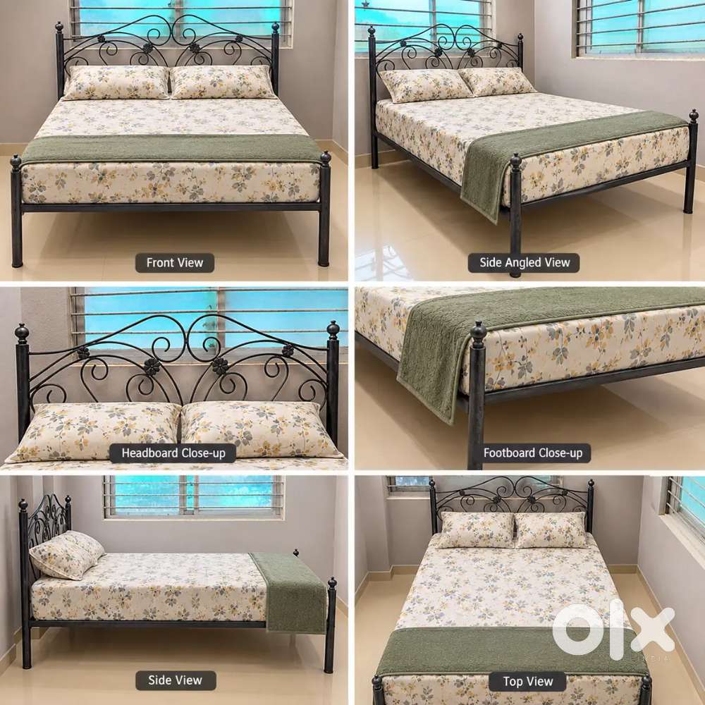 Wrought Iron Double Bed with Mattress &ndash; Convertible Design