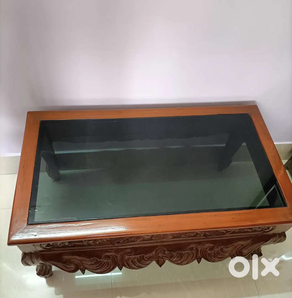 Wooden Centre Table with Glass Top