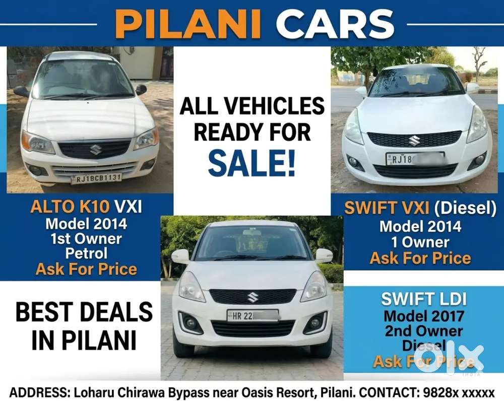 Swift Vdi (2014), Swift Ldi(2017), Alto K10 Vxi (2014)