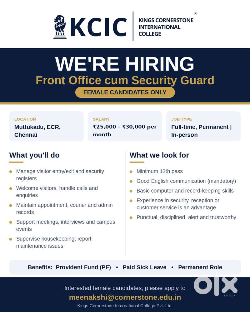 Front Office Executive cum Security Guard