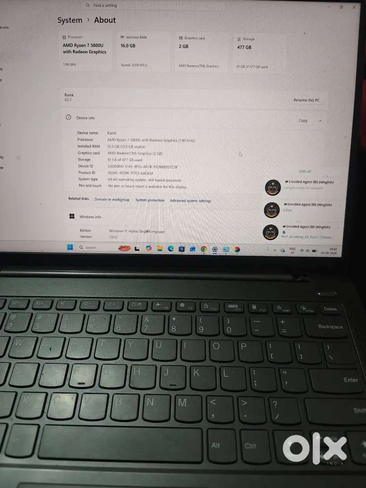 IdeaPad 5 pro AMD,RYZEN7 5800U ,16 GB,512 GB,2GB GRAPHIC