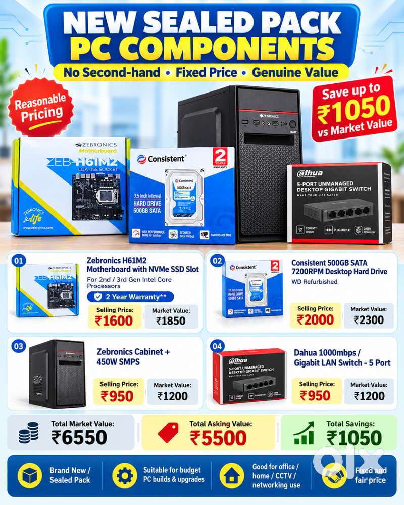 New Seal pack - 500GB HDD, H61m2 board, Cabinet SMPS. Gigabit LAN